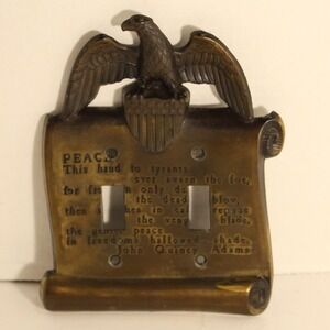 Vintage Brass Eagle and Scroll Double Light Switch Plate Cover John Quincy Adams